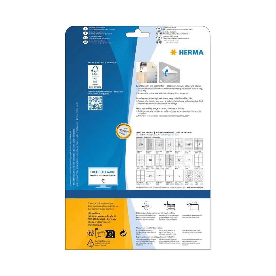 Etichete autoadezive Herma, A4, repositionabile, 99.1 x 67.7 mm, 8 etichete, 25 coli