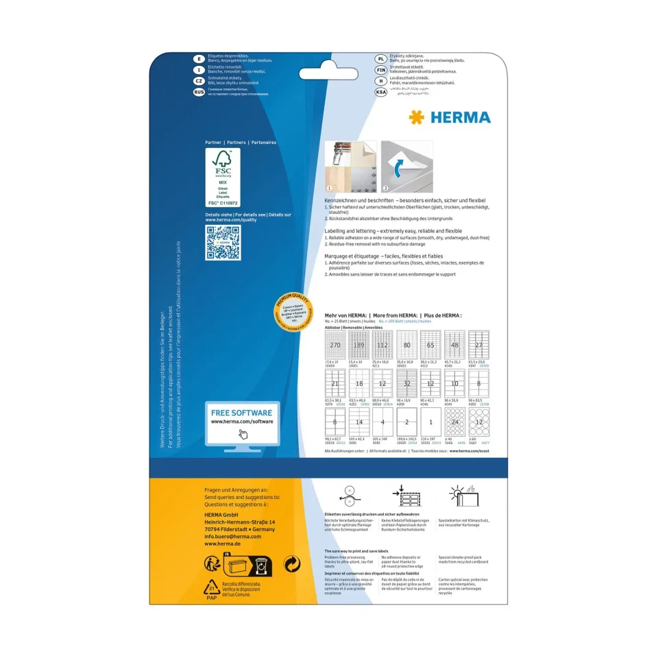 Etichete autoadezive Herma, A4, repoziționabile, 99.1 x 139 mm, 4 buc., 25 coli