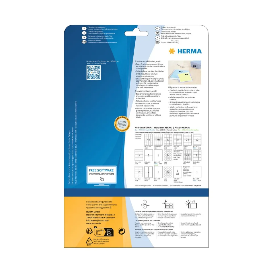 Herma Etichete autoadezive, A4, poliester, 48.5 x 25.4 mm, 25 file