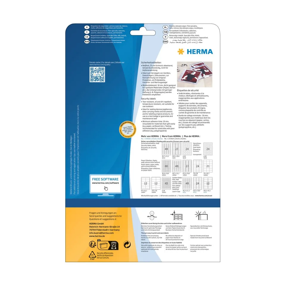 Etichete autocolante Herma Security, 45.7 x 21 mm, 48 buc., 25 coli