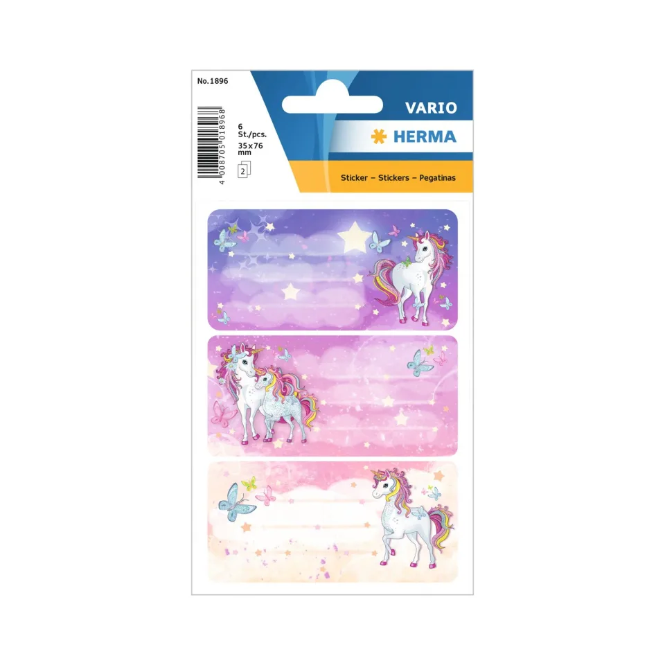 Etichete adezive Herma Unicorn, pentru școală, 6 bucăți