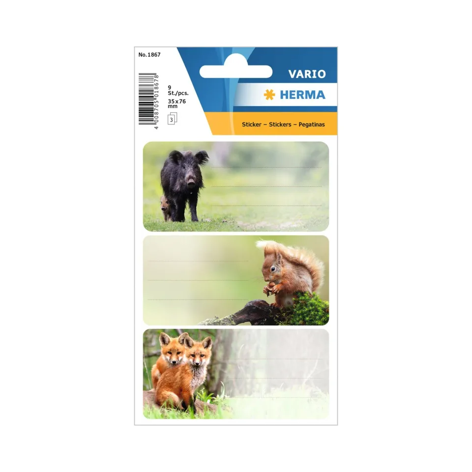 Etichete autocolante Herma Animale din pădure, școală, 9 bucăți