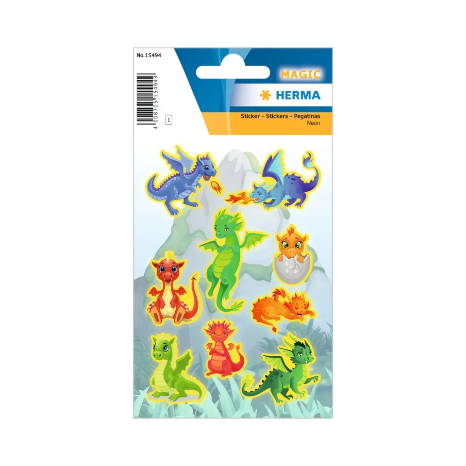 Etichete autocolante Herma Dragons, neon, 3 coli