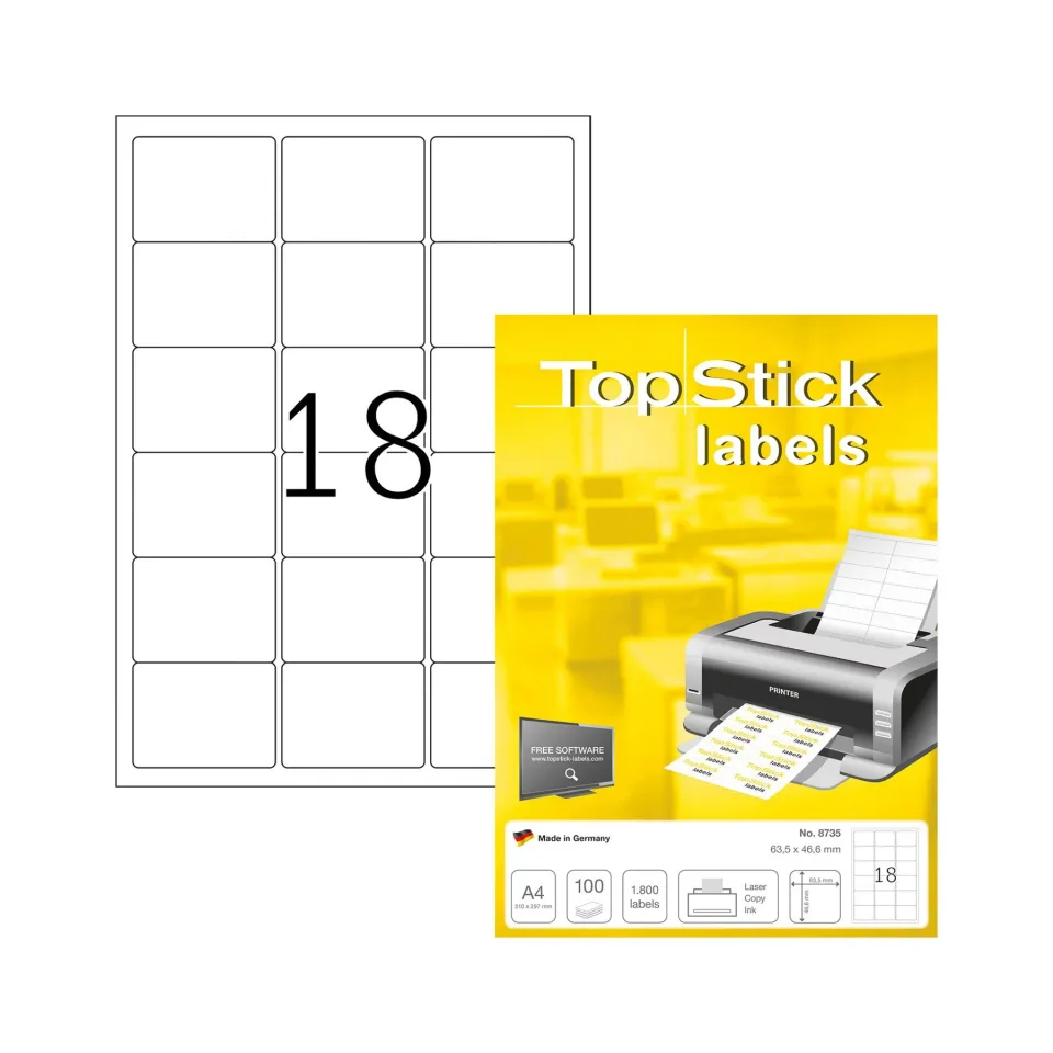 Etichete autocolante Top Stick, A4, rotunjite, 63.5 x 46.6 mm, 18 bucăți, 100 coli