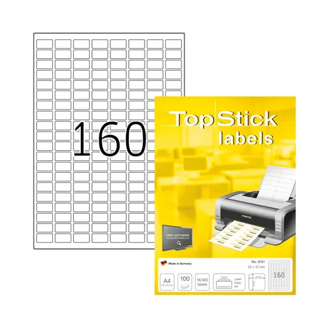 Etichete Top Stick autocolante, A4, rotunjite, 22 x 12 mm, 160 bucăți, 100 coli