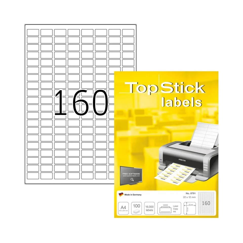 Etichete Top Stick autocolante, A4, rotunjite, 22 x 12 mm, 160 bucăți, 100 coli