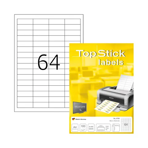 Etichete Top Stick autocolante, A4, 48.5 x 16.9 mm, 64 bucăți, 100 coli