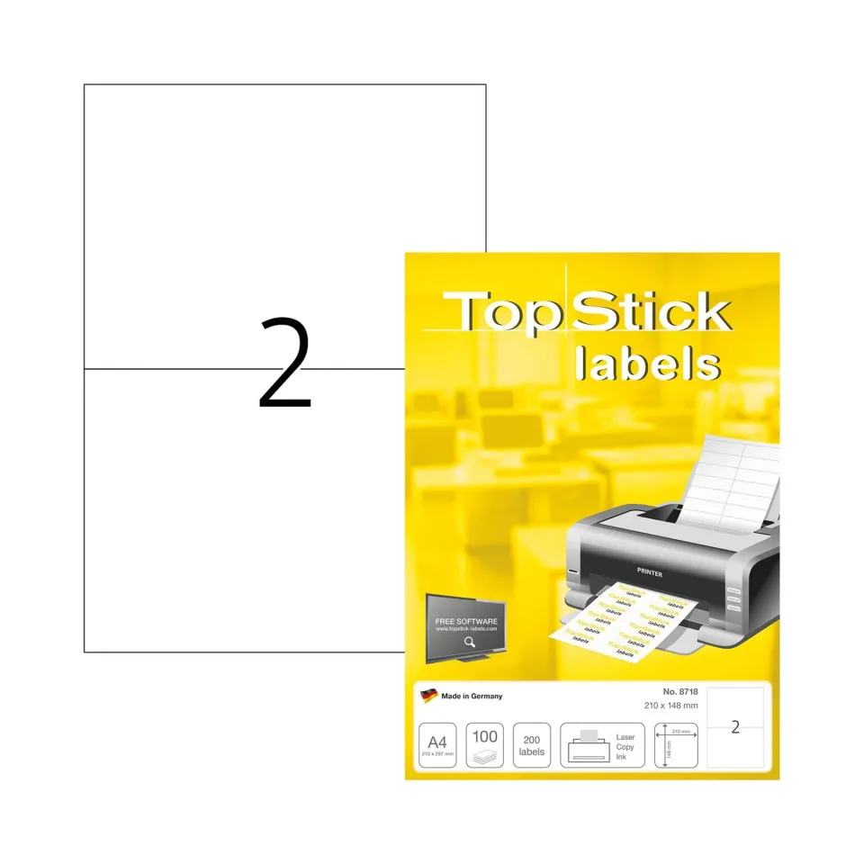Etichete autocolante Top Stick, A4, 210 x 148.5 mm, 2 pe foaie, 100 foi