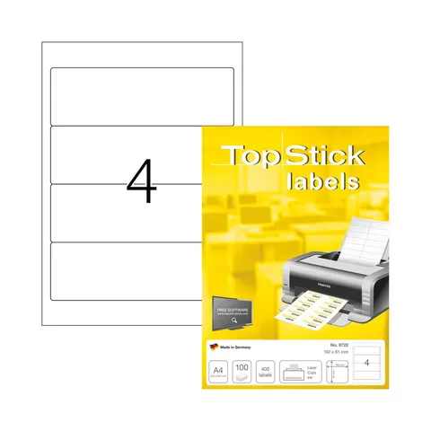 Etichete adezive Top Stick, A4, 192 x 59 mm, 4 bucăți, 100 foi