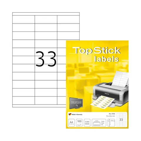 Etichete autocolante Top Stick, A4, 70 x 25.4 mm, 33 bucăți, 100 coli