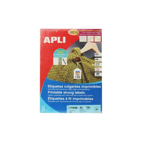 Etichete de preț Apli, 28 × 43 mm, perforate cu șnur, 50 coli