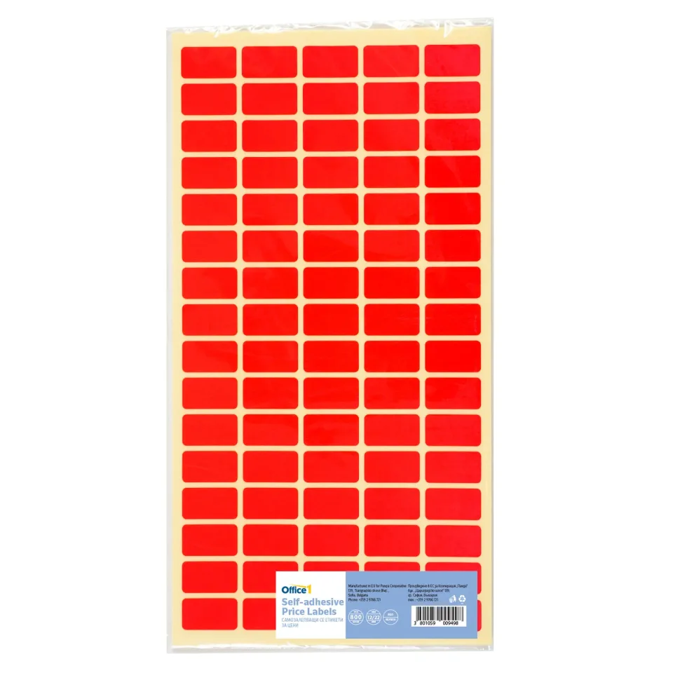 Etichete de preț autocolante Office 1, 12 x 22 mm, roșii, 800 bucăți