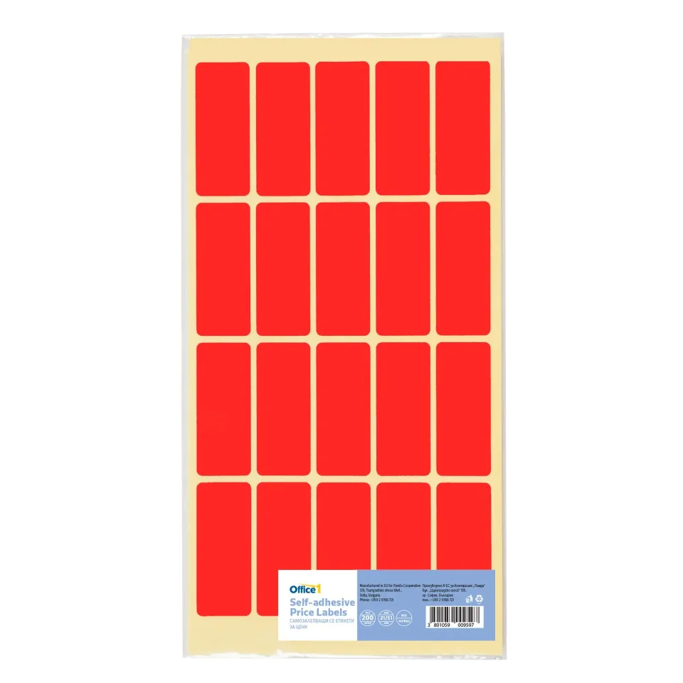 Office 1 Etichete autocolante pentru prețuri, 21 x 51 mm, roșii, 200 bucăți