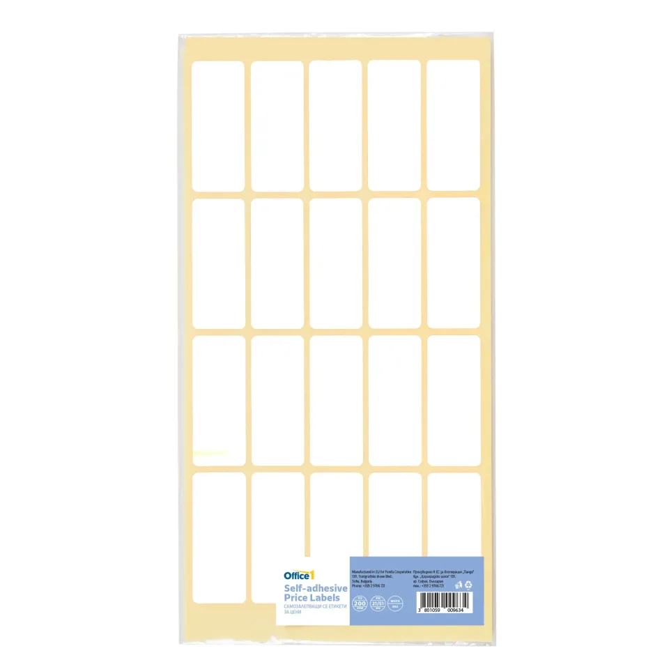 Etichete autoadezive Office 1 pentru prețuri, 21 x 51 mm, albe, 200 bucăți