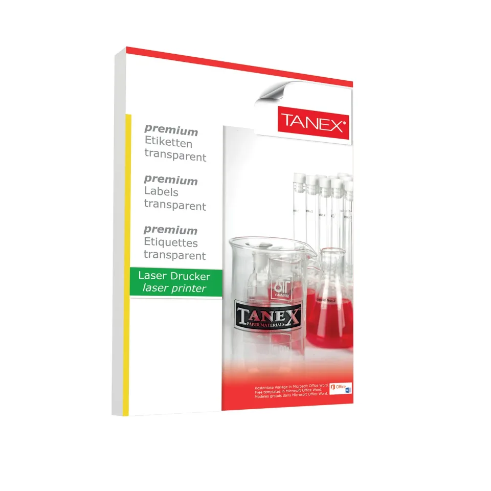 Etichete autoadezive Tanex, O 30 mm, transparent, rezistente la apă, 48 buc., 25 coli