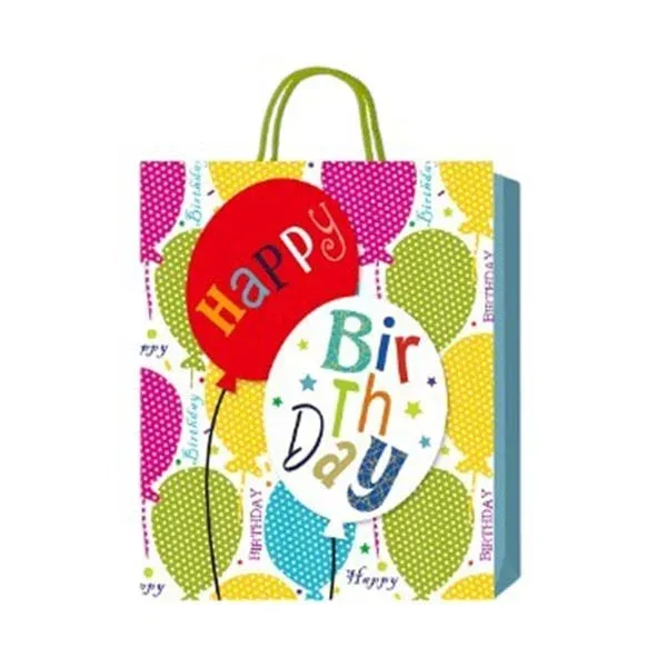 Pungă cadou Happy Birthday, baloane, 3D, 26 x 32 x 10 cm
