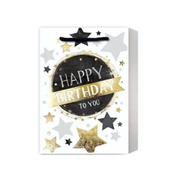 Punga cadou Happy Birthday, stele, 31 x 42 x 12 cm, albă