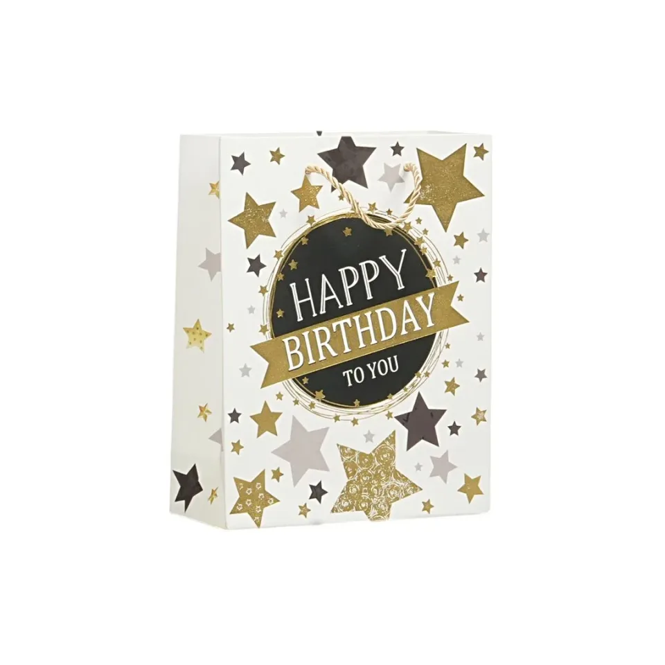 Punga cadou Happy Birthday, 18 x 23 x 8 cm, stele albe