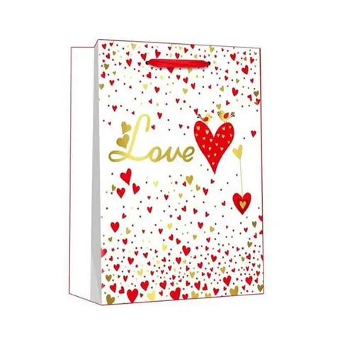 Geantă cadou Love, 26 x 32 x 12 cm, alb zăpadă