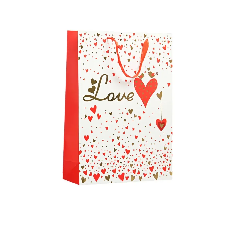 Pungă cadou Love 31 x 44 x 12 cm, alb zăpadă