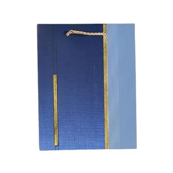 Pungă cadou, 26 x 32 x 10 cm, albastru, cu panglică aurie