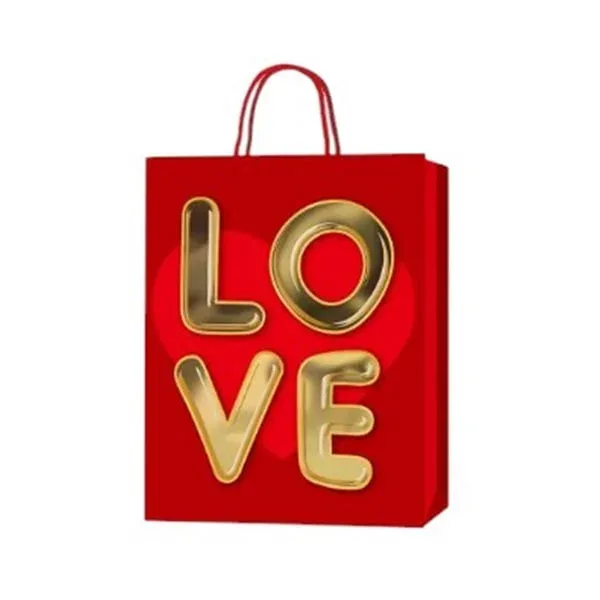 Pungă cadou Love, 18 x 23 x 8 cm, auriu