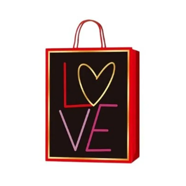 Sachet cadou Love, 18 x 23 x 8 cm, negru