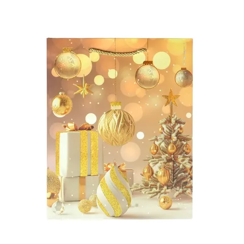 Punga cadou Balls & Gifts, Crăciun, 26 × 32 × 10 cm, aurie