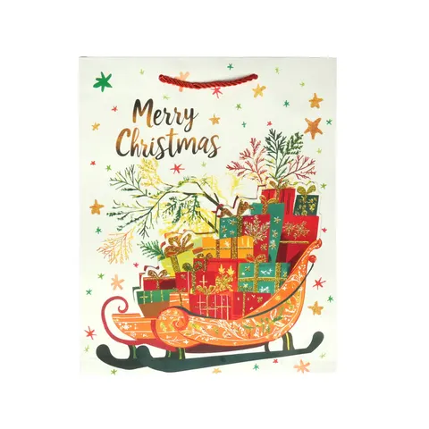 Pungă cadou Merry Christmas – Sanie, Crăciun, 30 x 40 x 12 cm