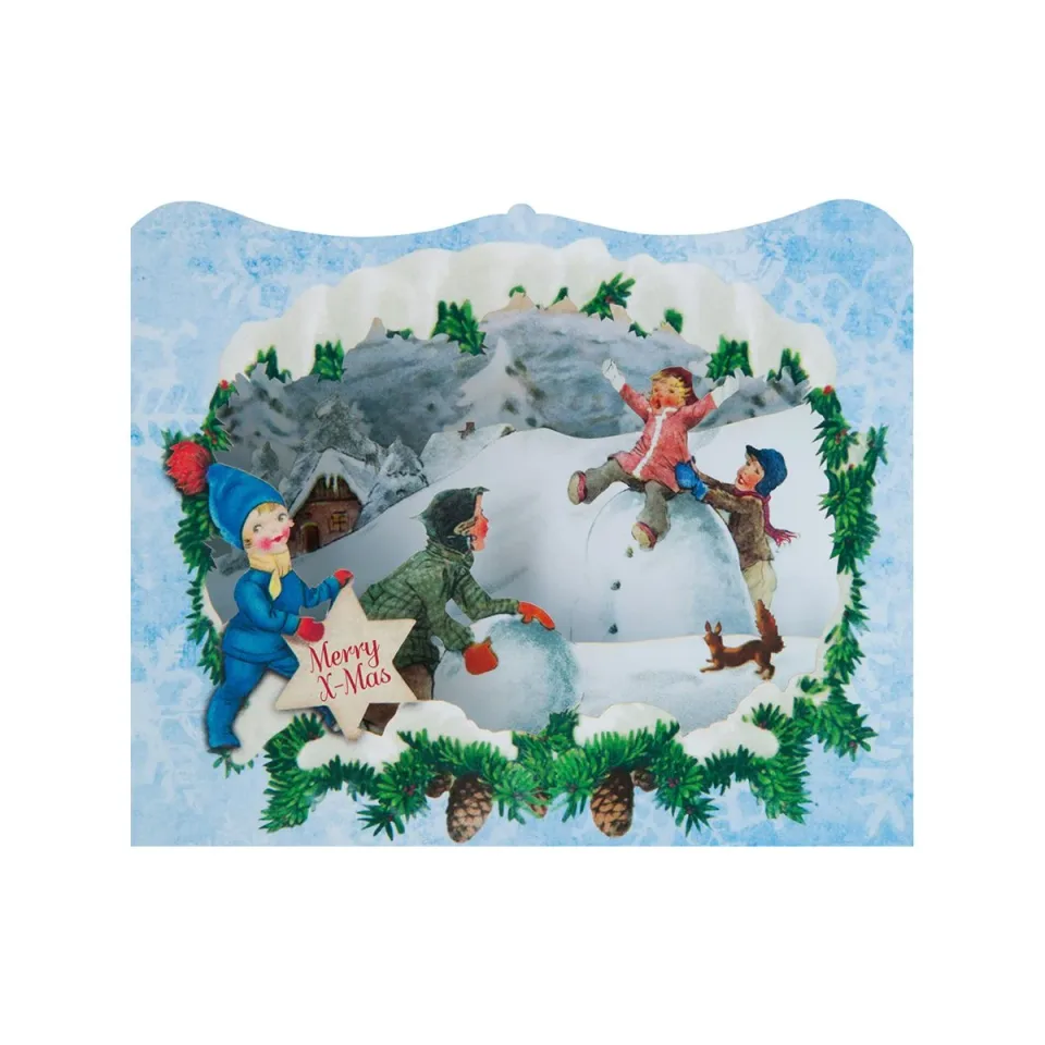 Gespaensterwald Felicitare 3D Merry Christmas, joacă în zăpadă