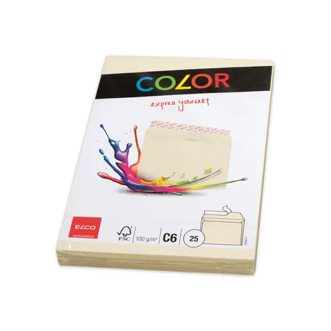 Plic Elco, C6, 114 x 162 mm, 100 g, clapet drept, cu autoadeziv, crem, 25 buc.