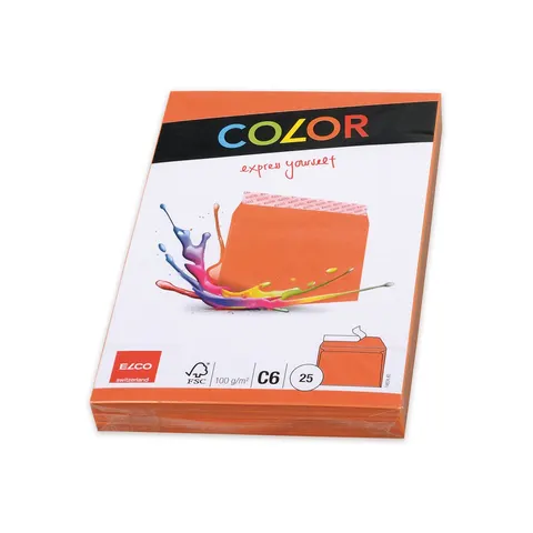 Elco Plic, C6, 114 x 162 mm, 100 g, clapă dreaptă cu bandă adezivă, portocaliu, 25 buc.