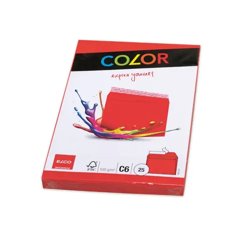 Plic Elco, C6, 114 x 162 mm, 100 g, clapet drept cu bandă adezivă, roșu, 25 bucăți