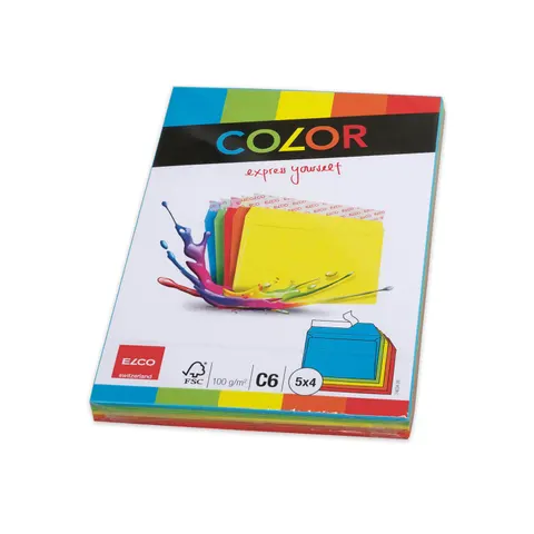 Elco Plic, C6, 114 x 162 mm, 100 g, clapet drept cu bandă adezivă, culori asortate 5, 20 buc
