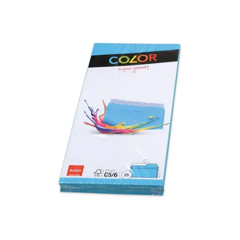 Plic Elco, C6/5, 114 x 229 mm, 100 g, clapet drept cu bandă adezivă, albastru deschis, 25 bucăți