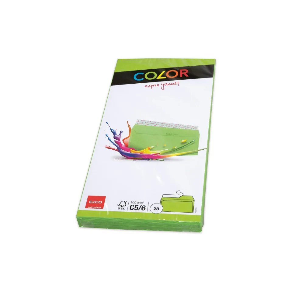 Plic Elco, C6/5, 114 x 229 mm, 100 g, clapet drept, lipire prin dezlipire, verde deschis, 25 buc.