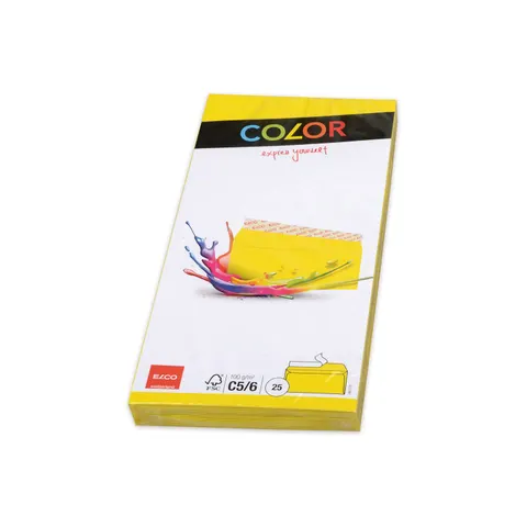 Plic Elco, C6/5, 114 x 229 mm, 100 g, clapet drept cu bandă adezivă, galben, 25 bucăți