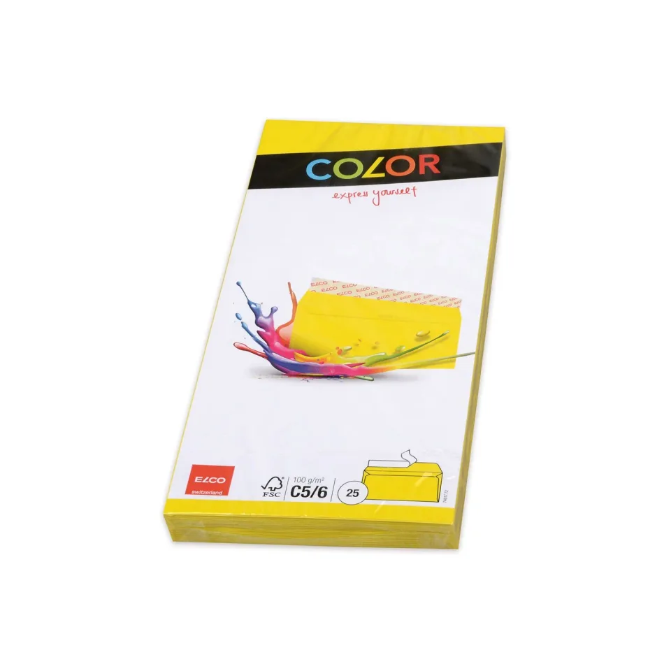 Plic Elco, C6/5, 114 x 229 mm, 100 g, clapet drept cu bandă adezivă, galben, 25 bucăți