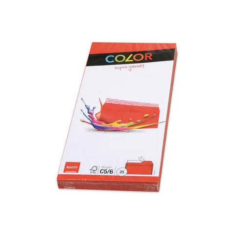Plic Elco, C6/5, 114 x 229 mm, 100 g, clapet drept cu bandă adezivă, roșu, 25 buc