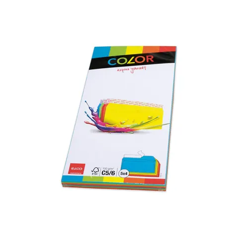 Plic Elco, C6/5, 114 x 229 mm, 100 g, clapet drept cu bandă adezivă, colorat, asortat 5 culori, 20 buc.
