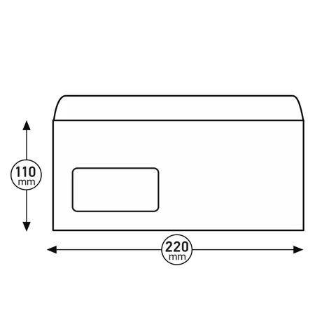 Plic Top Office, DL, 110 x 220 mm, hârtie, cu fereastră stângă, bandă adezivă, alb, 1000 bucăți