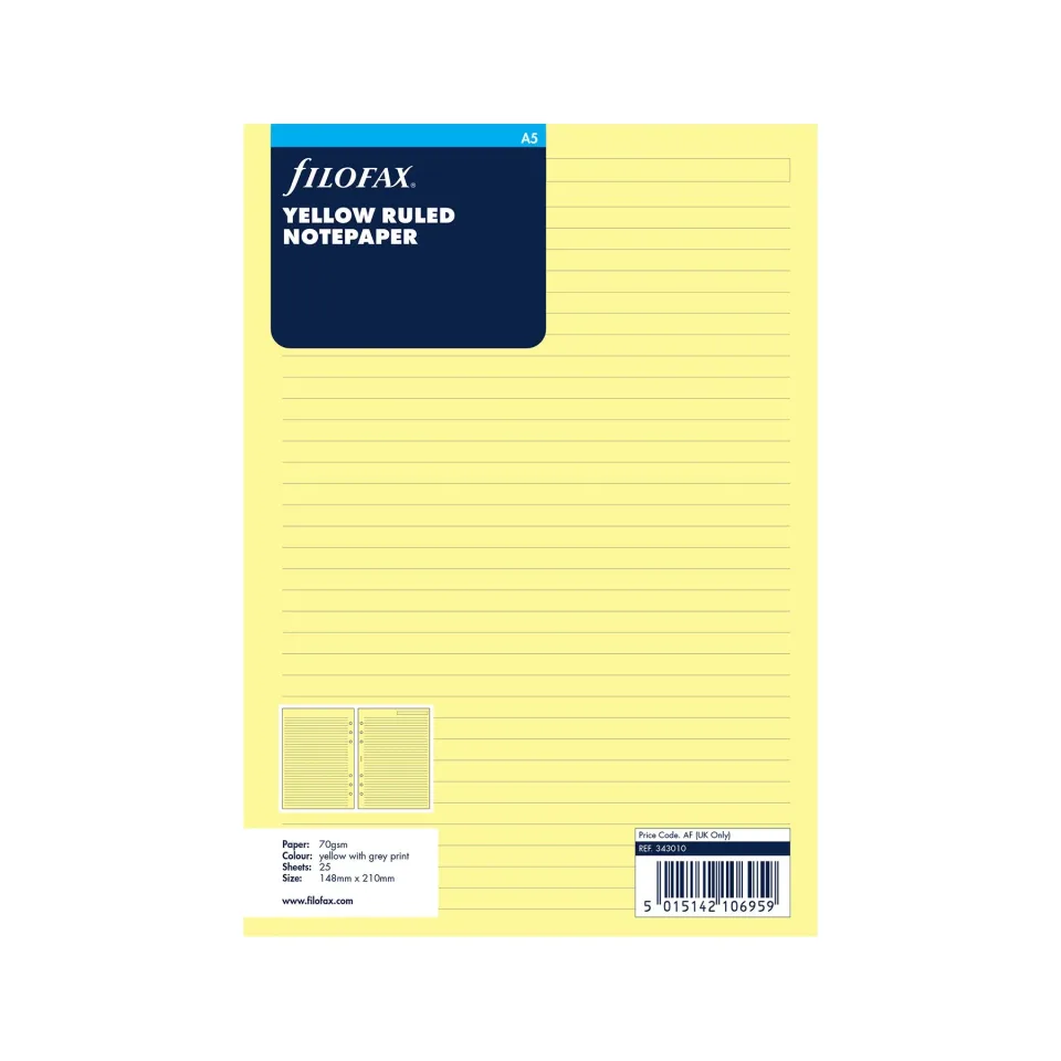 Filofax Rezervă pentru organizator, A5, dictando, file galbene