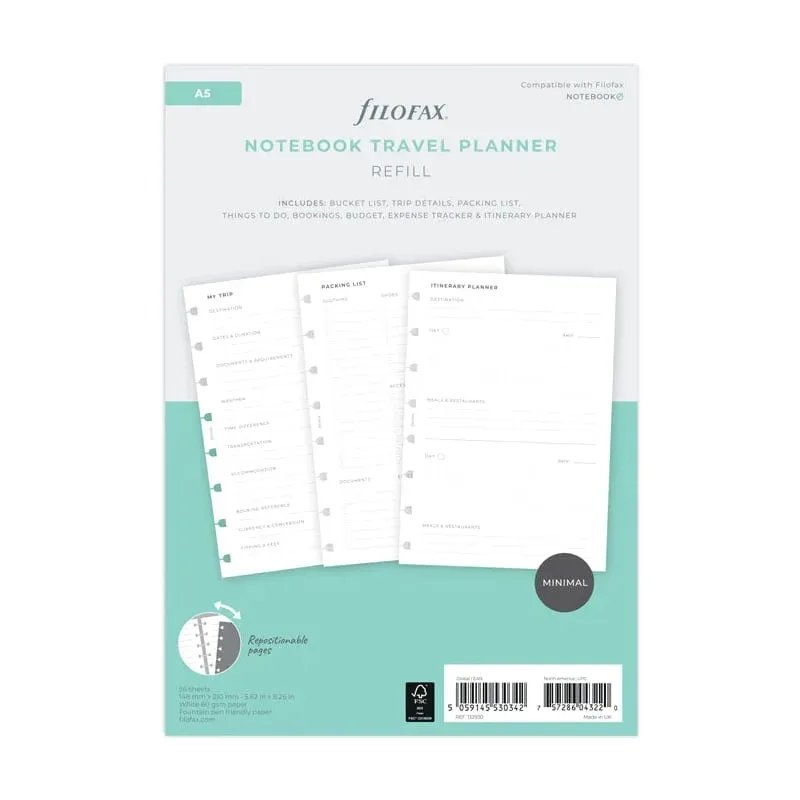 Filofax Refill Minimal, A5, pentru călătorii