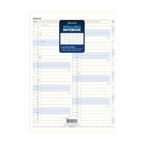 Reumplere Filofax pentru caiet, A4, pentru 2024, 1 an pe pagină, pliabilă