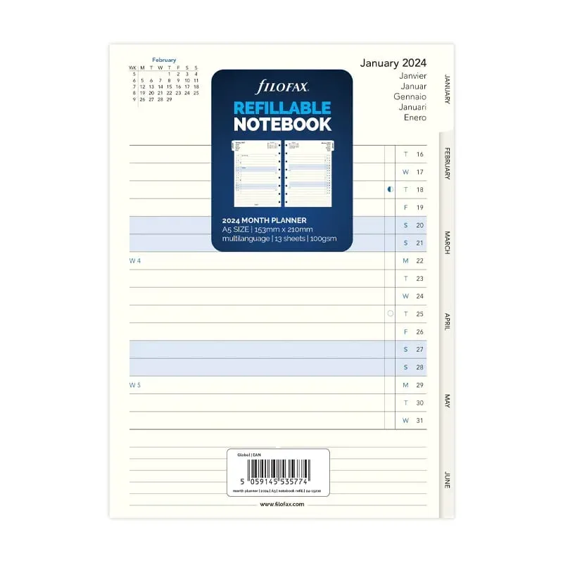Filofax Rezervă pentru agendă, A5, pentru 2024, 1 an pe pagină