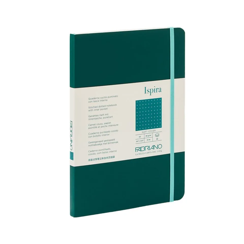 Carnet Fabriano Ispira, A5, punctat, cusut, copertă moale, 96 foi, verde