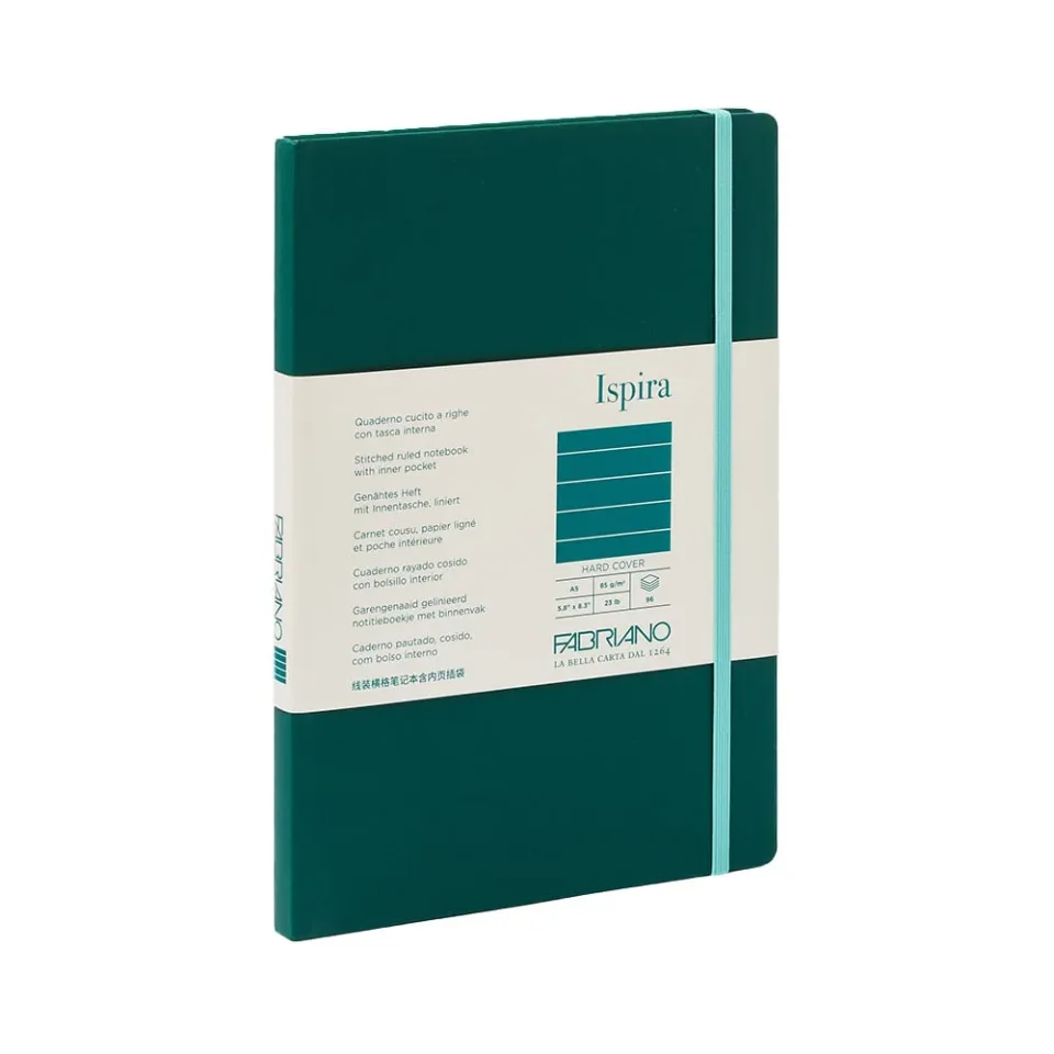 Carnet Fabriano Ispira, A5, linii late, cusut, copertă tare, 96 foi, verde