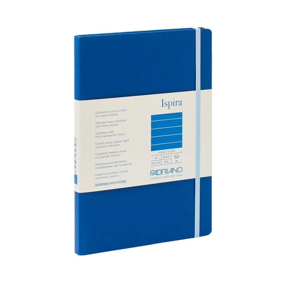 Carnet Fabriano Ispira, A5, cu linii late, cusut, copertă tare, 96 file, albastru