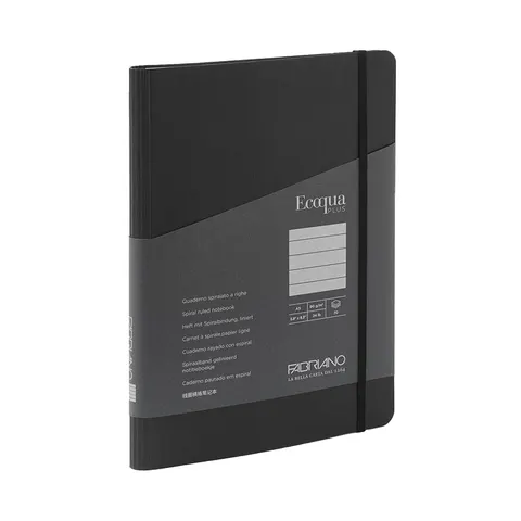 Fabriano Caiet Ecoqua+, A5, copertă din carton, spirală ascunsă, 70 file, negru