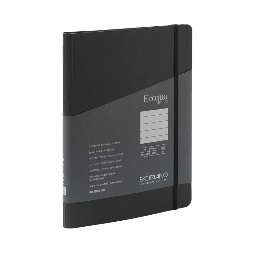 Fabriano Caiet Ecoqua+, A5, copertă din carton, spirală ascunsă, 70 file, negru